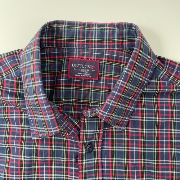 UNTUCKit Men's Red Blue Plaid Walker Road Long Sleeve Button Down Size Medium - Picture 3 of 7
